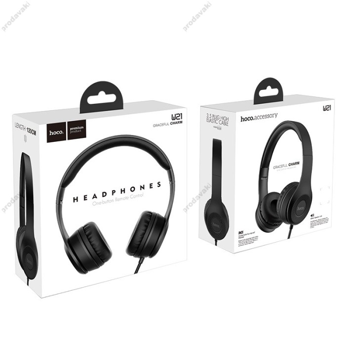 Дротові навушники HOCO W21 Graceful charm wire control headphones Black