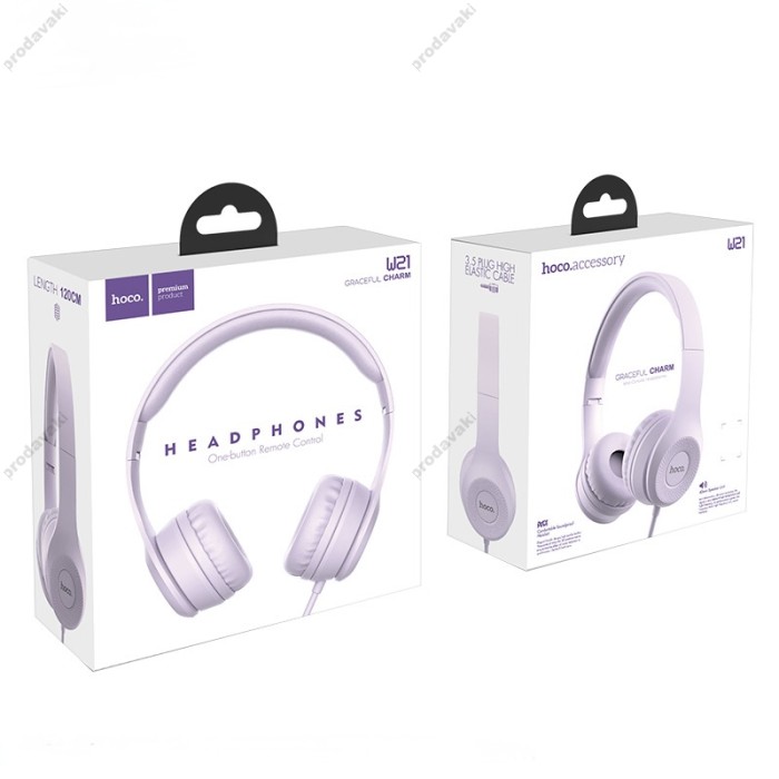 Дротові навушники HOCO W21 Graceful charm wire control headphones Purple