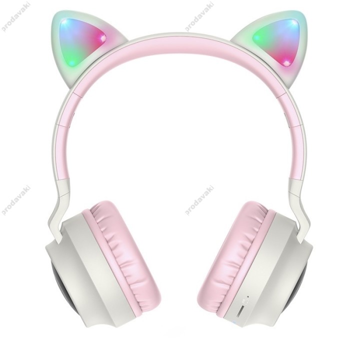 Бездротові Bluetooth навушники HOCO W27 Cheerful Cat ear Wireless headphones Pink-Grey
