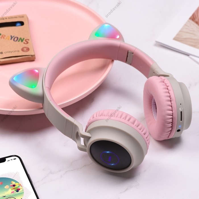 Бездротові Bluetooth навушники HOCO W27 Cheerful Cat ear Wireless headphones Pink-Grey