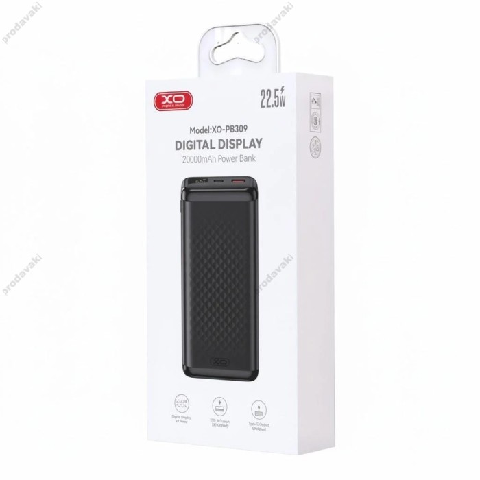Повербанк портативний акумулятор Power bank XO PB309 Digital charge 22.5W 20000 mAh Black