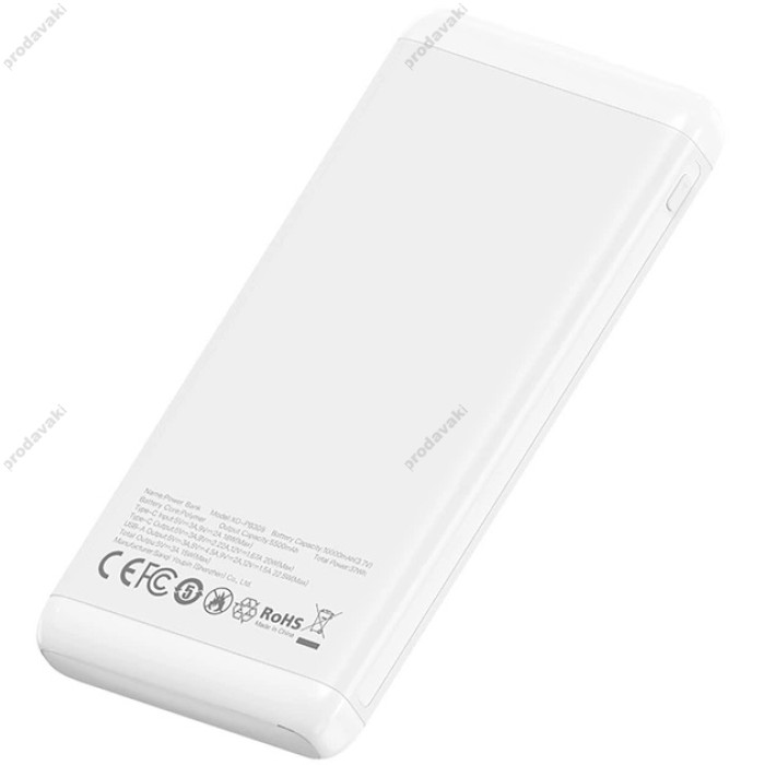 Повербанк портативний акумулятор Power bank XO PB308 USB-C 20W/USB-A 22.5W 10000 mAh White