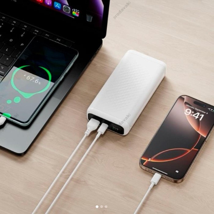 Повербанк портативний акумулятор Power bank XO PB309 Digital charge 22.5W 20000 mAh White