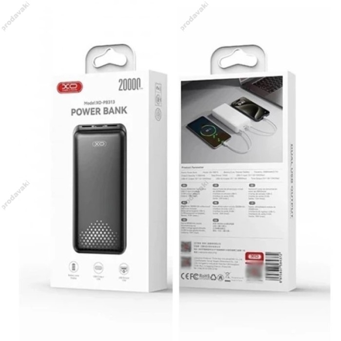 Повербанк портативний акумулятор Power bank XO PB313 Light display 20000 mAh Black