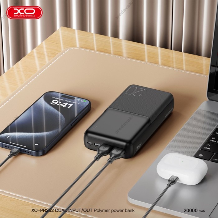 Повербанк портативний акумулятор Power bank XO PR252 Light display 20000 mAh Black