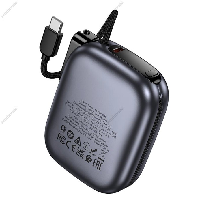 Повербанк портативний акумулятор Power Bank Hoco Q49 Peak 20W 10000 mAh Metal-grey
