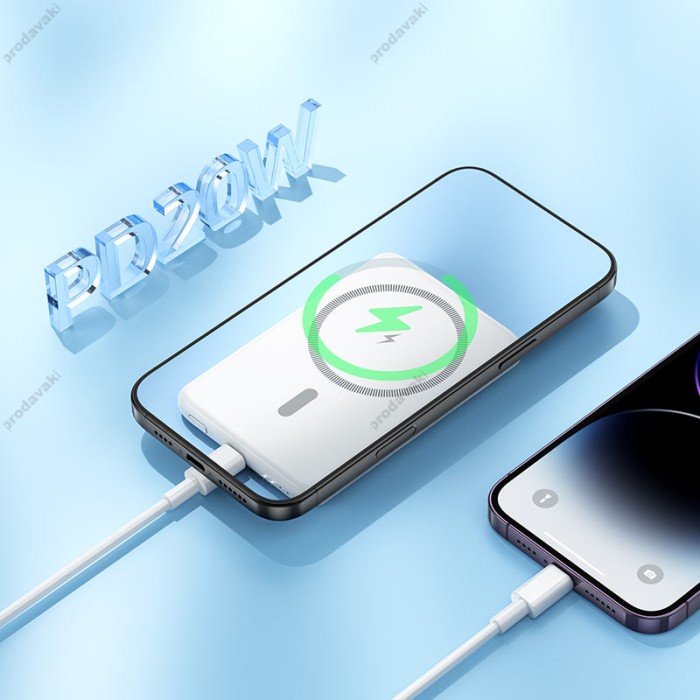 Повербанк портативний акумулятор Power bank Hoco J140A Tony MagSafe магнітний 20W 5000 mAh White
