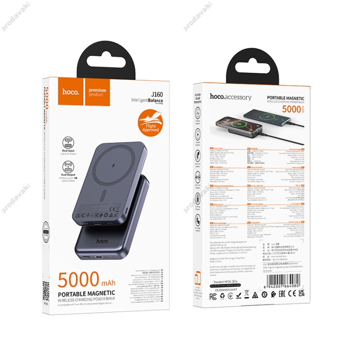Повербанк портативний акумулятор Power bank Hoco J160 magnetic 5000 mAh Metal Gray