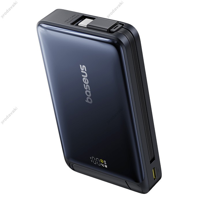 Повербанк портативний акумулятор Power bank Baseus Nomos Qi2 Kickstand Magnetic Type-C Cable 10000 mAh 45W Black P10078800123-00