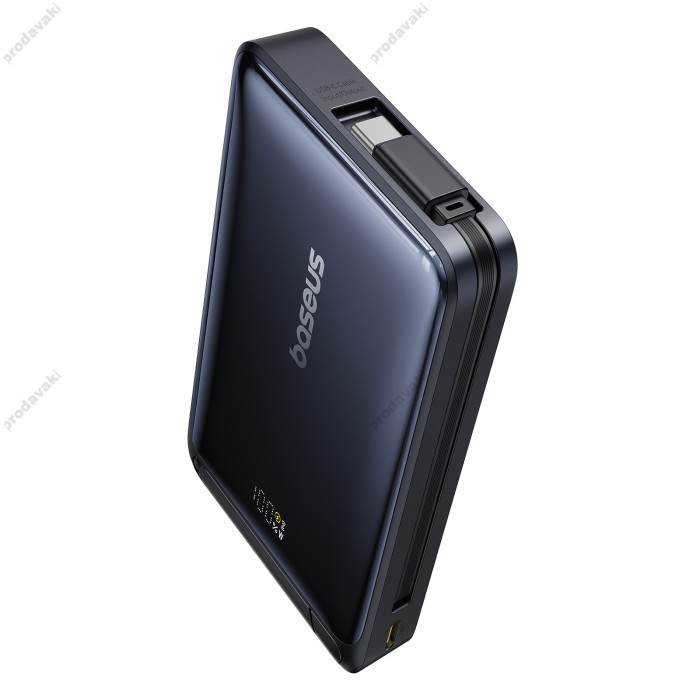 Повербанк портативний акумулятор Power bank Baseus Nomos Qi2 Kickstand Magnetic Type-C Cable 10000 mAh 45W Black P10078800123-00