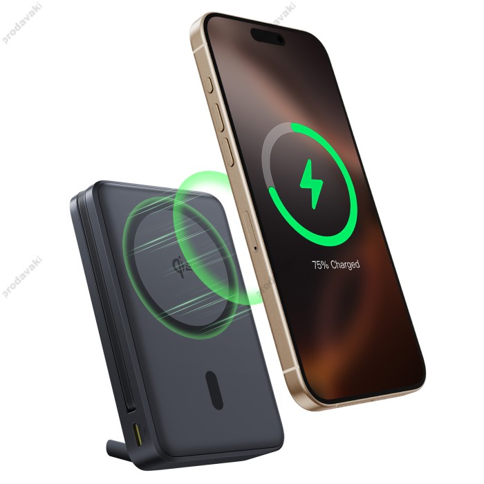 Повербанк портативний акумулятор Power bank Baseus Nomos Qi2 Kickstand Magnetic Type-C Cable 10000 mAh 45W Black P10078800123-00