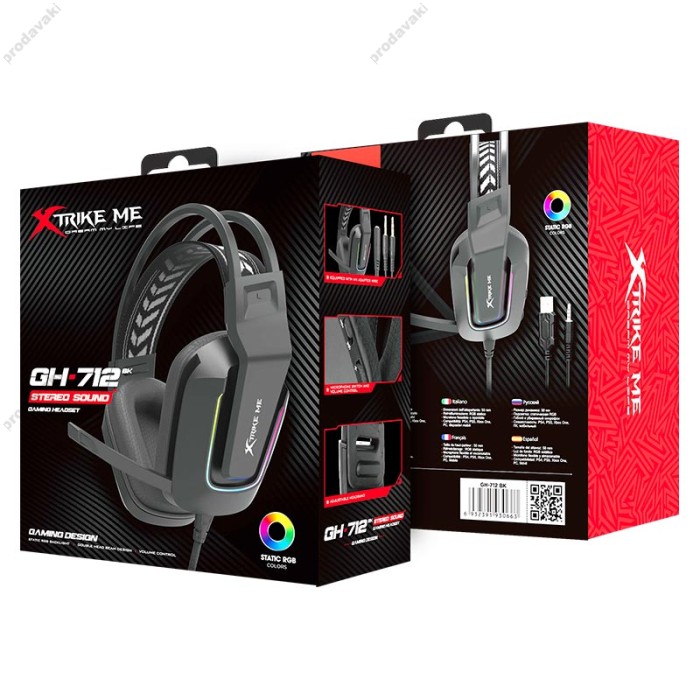 Дротові навушники XTRIKE ME GH-712 wired headset RGB Black
