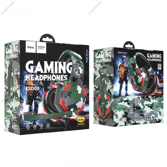 Дротові навушники HOCO ESD08 Gaming LED Headphones Hi-Res Camouflage-Green