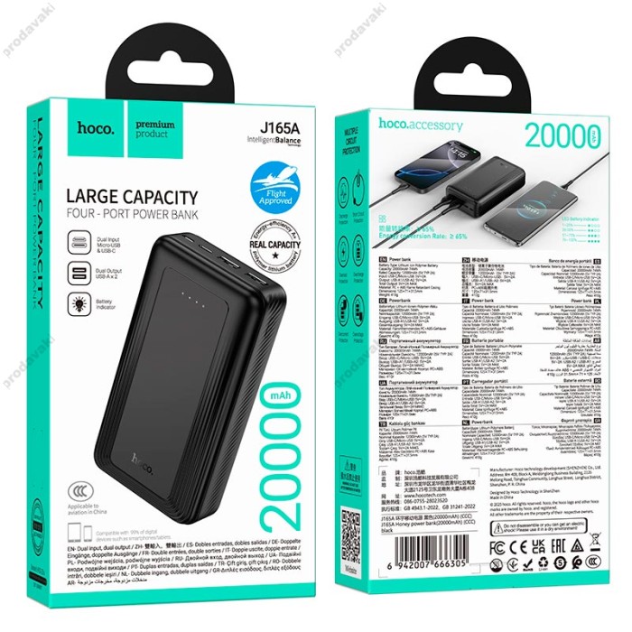 Повербанк портативний акумулятор Power bank Hoco J165A Honey fully compatible power 2A 20000 mAh Black