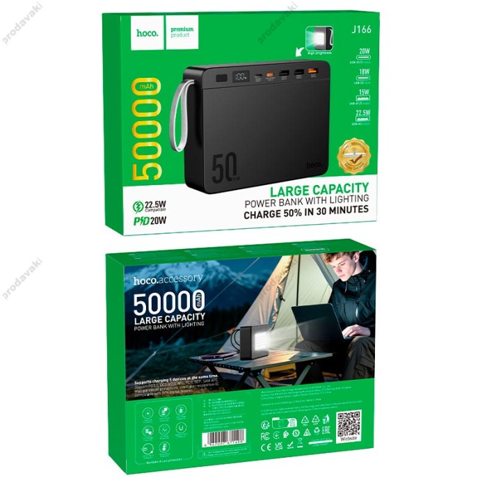 Повербанк портативний акумулятор Power bank Hoco J166 Carretera 22.5W 50000 mAh Black