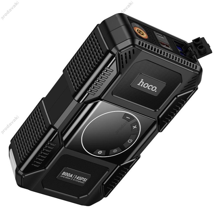Пусковий зарядний пристрій бустер-компресор Hoco QS6 Clever Intelligent air pump with emergency 800A 8000 mAh Black