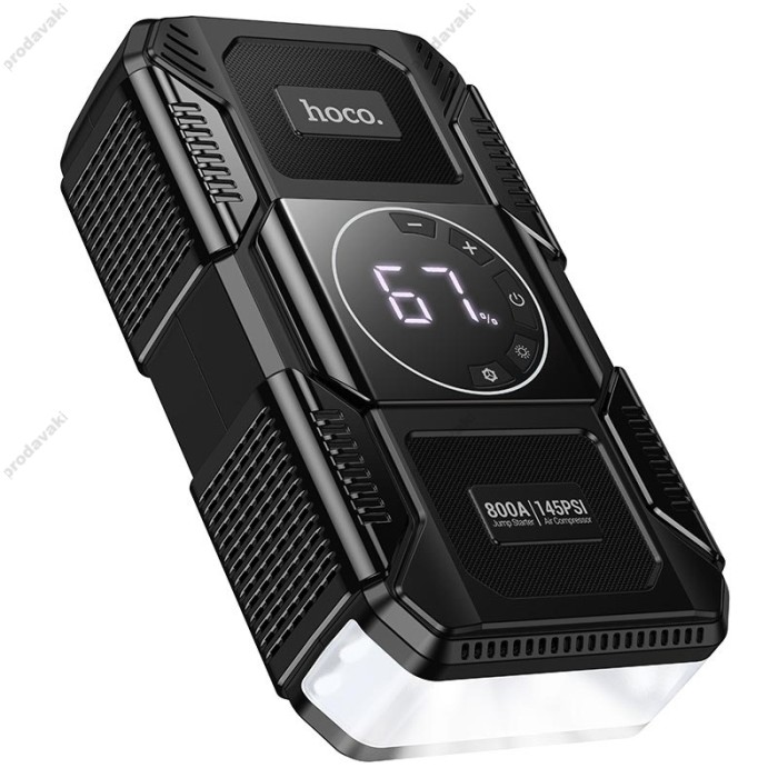 Пусковий зарядний пристрій бустер-компресор Hoco QS6 Clever Intelligent air pump with emergency 800A 8000 mAh Black