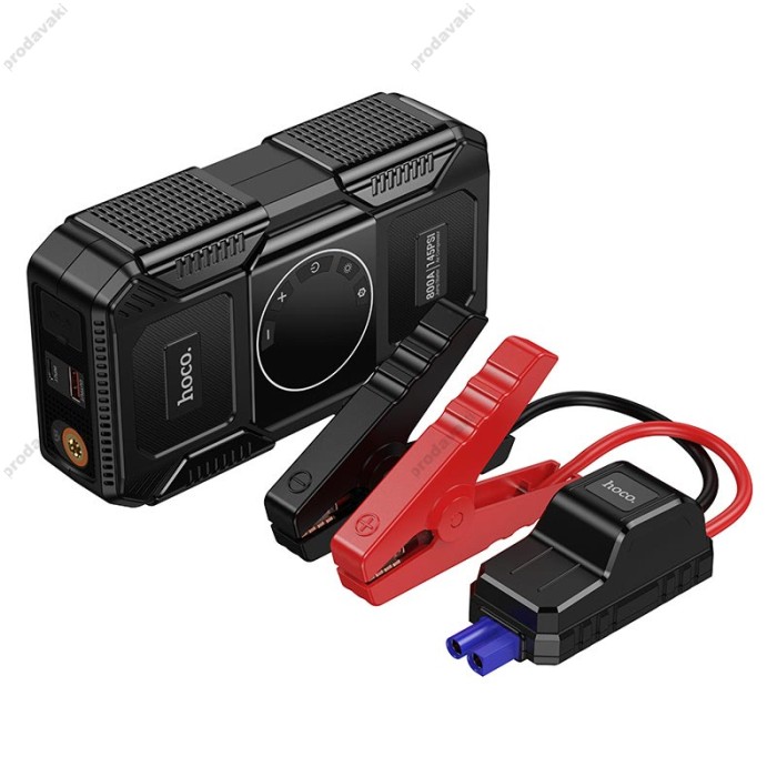 Пусковий зарядний пристрій бустер-компресор Hoco QS6 Clever Intelligent air pump with emergency 800A 8000 mAh Black