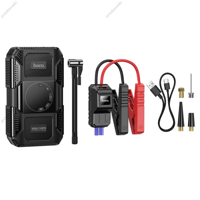 Пусковий зарядний пристрій бустер-компресор Hoco QS6 Clever Intelligent air pump with emergency 800A 8000 mAh Black