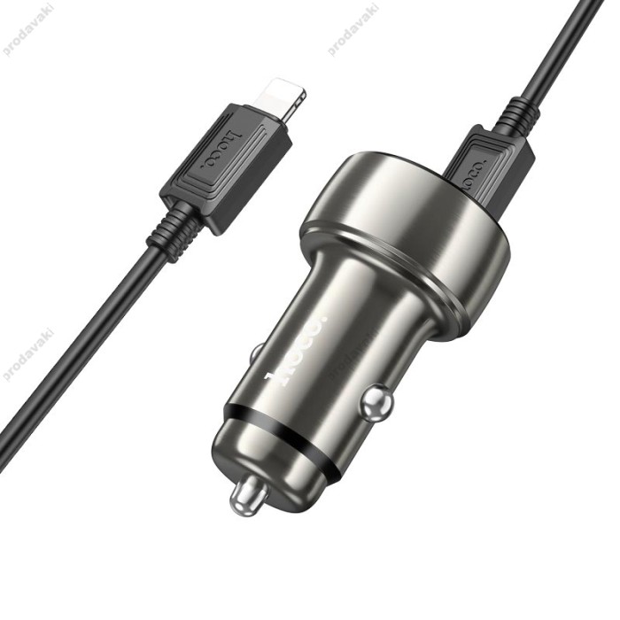 Автомобільний зарядний пристрій Hoco Z50 Leader Type-C to Lightning 3A 48W Metal-Grey