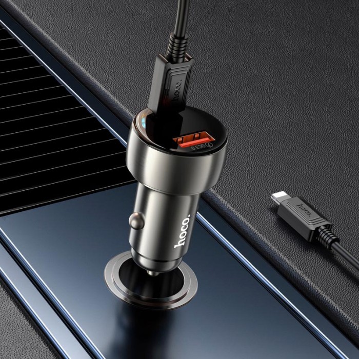 Автомобільний зарядний пристрій Hoco Z50 Leader Type-C to Lightning 3A 48W Metal-Grey