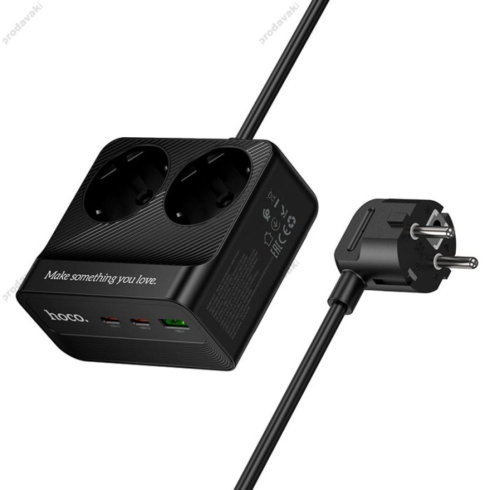 Подовжувач мережі фільтр HOCO AC27 Descanso 2-socket PD 2500W 2m Black