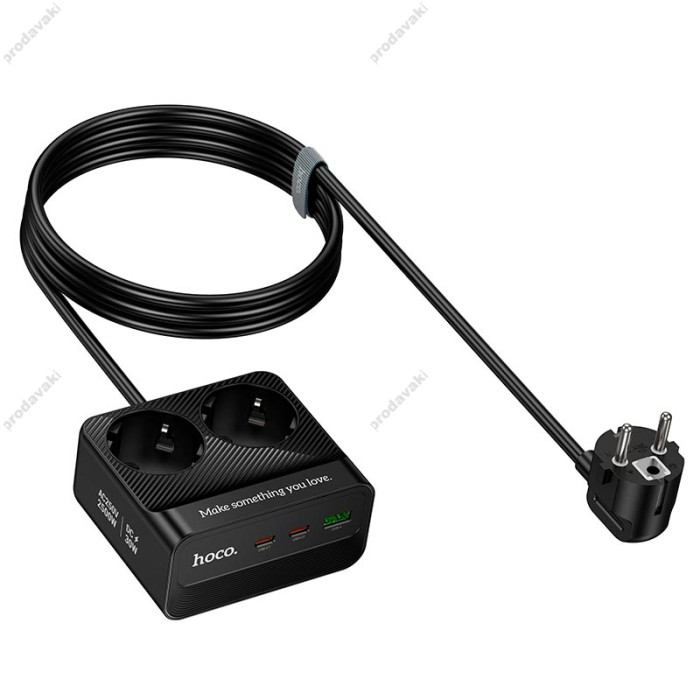 Подовжувач мережі фільтр HOCO AC27 Descanso 2-socket PD 2500W 2m Black