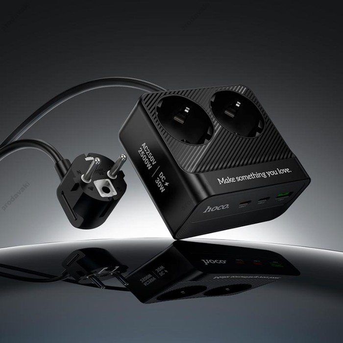 Подовжувач мережі фільтр HOCO AC27 Descanso 2-socket PD 2500W 2m Black
