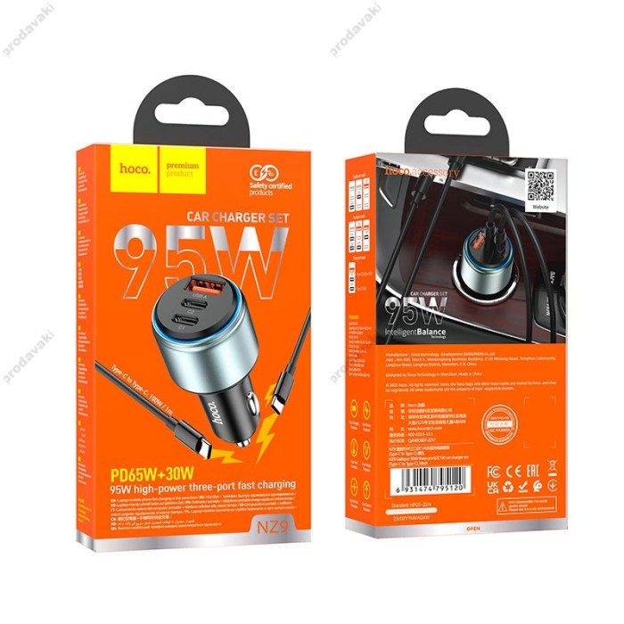 Автомобільний зарядний пристрій HOCO NZ9 Galloper three-port Type-C cable 5A 95W Black