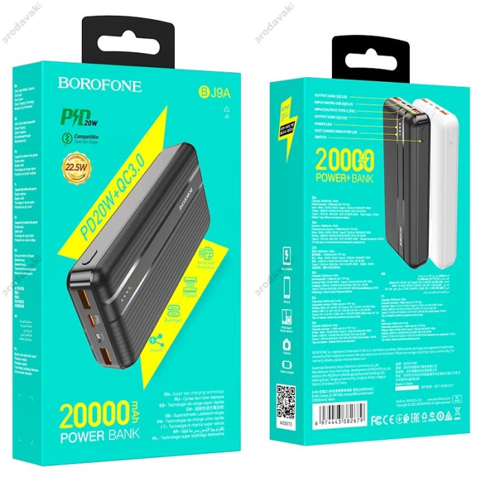Повербанк портативний акумулятор Power bank BOROFONE BJ9A Uranus 22.5W 20000 mAh black