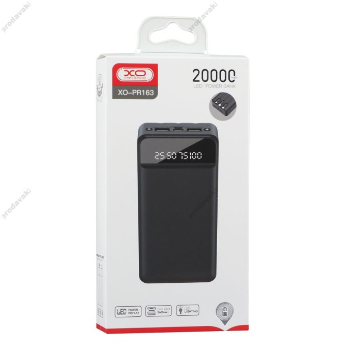 Повербанк портативний акумулятор Power bank XO PR163 20000 mAh Black