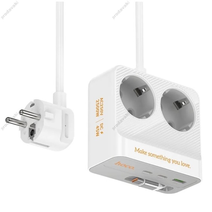 Подовжувач мережі фільтр HOCO AC28 Descanso 2-socket PD with telescopic 2500W 2m White