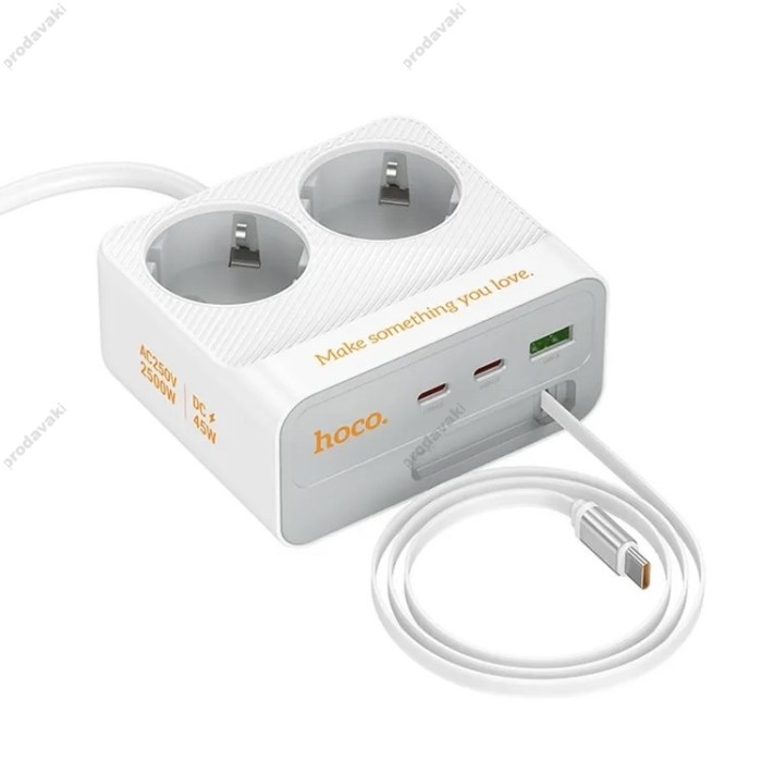 Подовжувач мережі фільтр HOCO AC28 Descanso 2-socket PD with telescopic 2500W 2m White