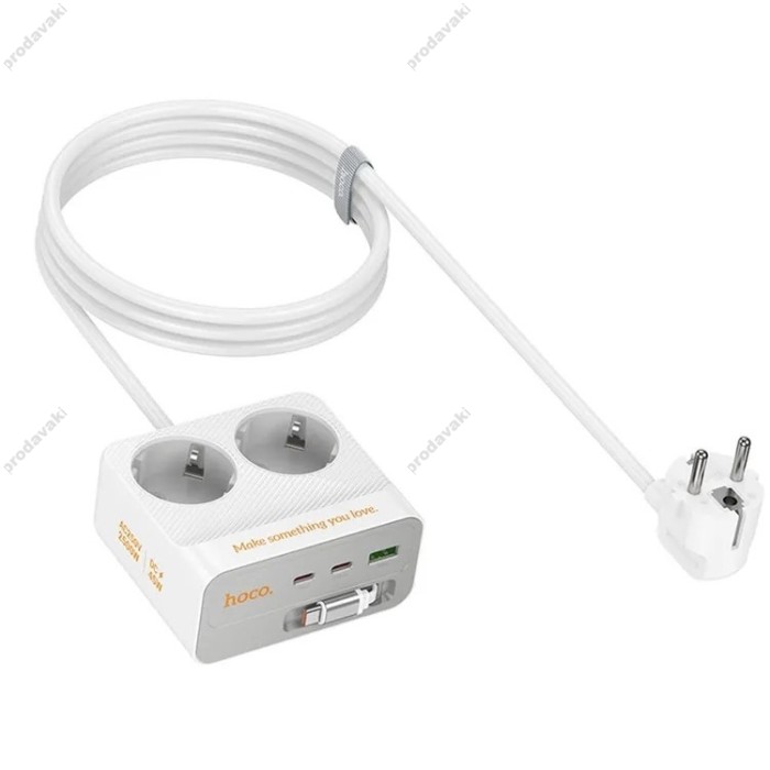 Подовжувач мережі фільтр HOCO AC28 Descanso 2-socket PD with telescopic 2500W 2m White