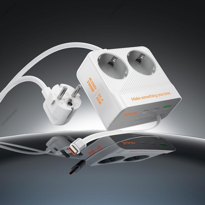 Подовжувач мережі фільтр HOCO AC28 Descanso 2-socket PD with telescopic 2500W 2m White