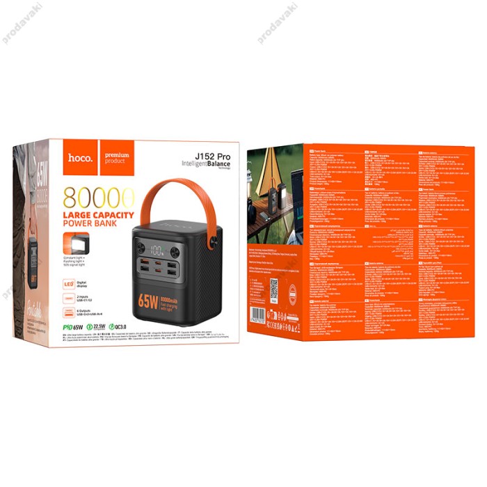 Повербанк портативний акумулятор Power bank Hoco J152 Pro Tough PD65W 80000 mAh Black