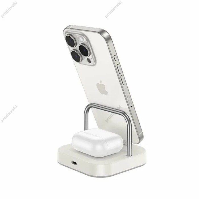 Бездротовий зарядний пристрій Hoco CQ16B Astute 2-in-1 desktop charger Milky White
