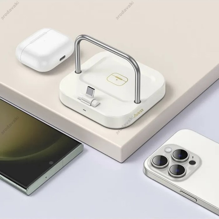 Бездротовий зарядний пристрій Hoco CQ16B Astute 2-in-1 desktop charger Milky White