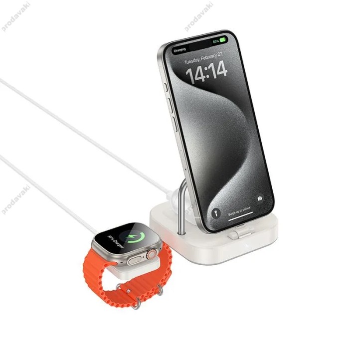 Бездротовий зарядний пристрій Hoco CQ16A Astute 3-in-1 desktop + watch charger Milky White