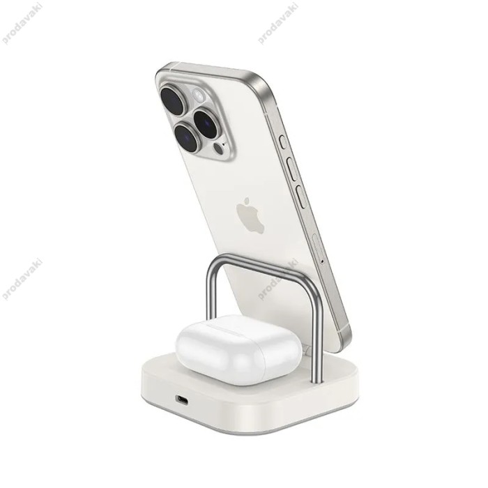 Бездротовий зарядний пристрій Hoco CQ16A Astute 3-in-1 desktop + watch charger Milky White