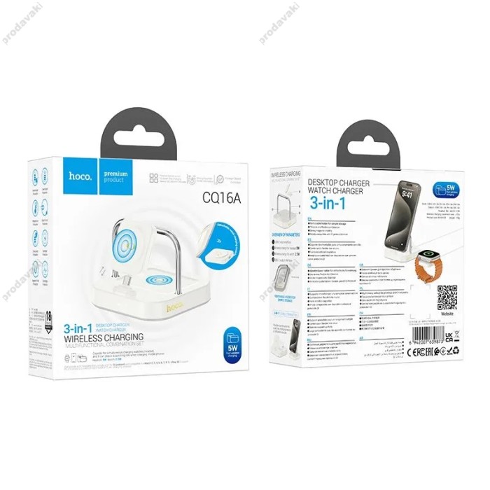 Бездротовий зарядний пристрій Hoco CQ16A Astute 3-in-1 desktop + watch charger Milky White