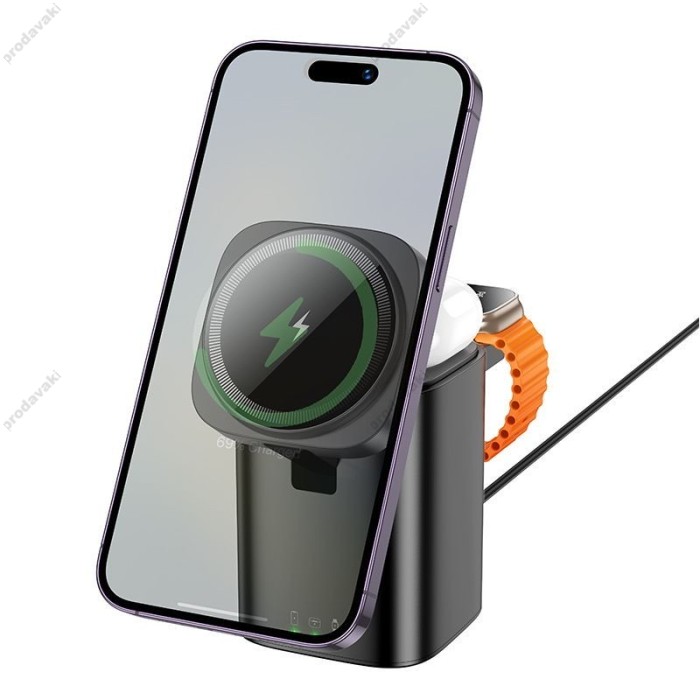 Бездротовий зарядний пристрій Hoco CQ20 Clever 3-in-1 desktop wireless fast charger Black