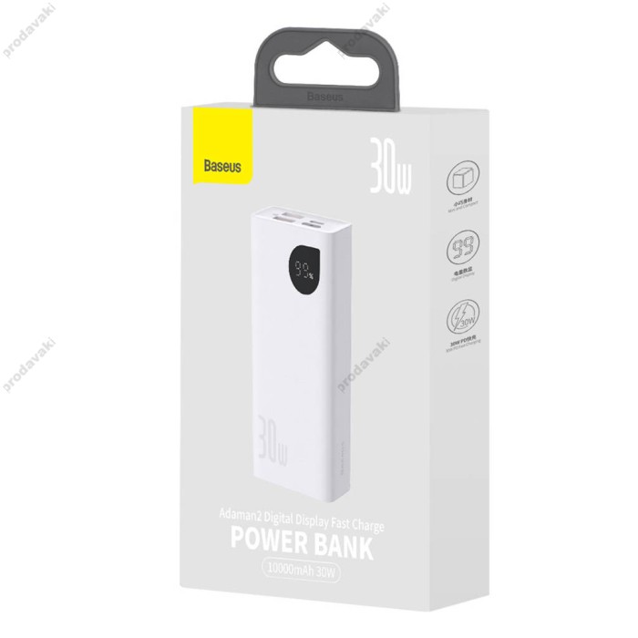 Повербанк портативний акумулятор Power bank Baseus Adaman2 Digital 30W 10000 mAh White PPAD040002
