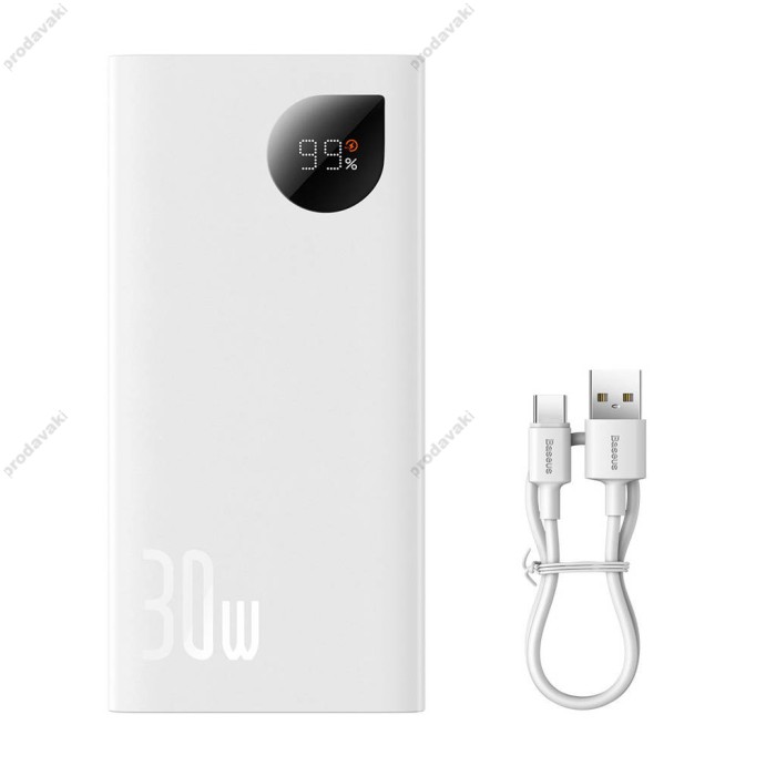 Повербанк портативний акумулятор Power bank Baseus Adaman2 Digital 30W 10000 mAh White PPAD040002