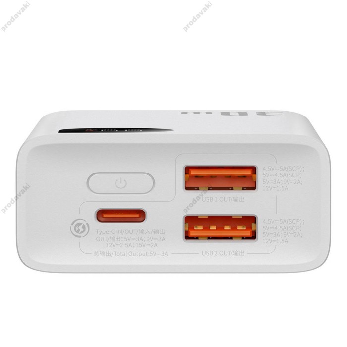 Повербанк портативний акумулятор Power bank Baseus Adaman2 Digital 30W 10000 mAh White PPAD040002