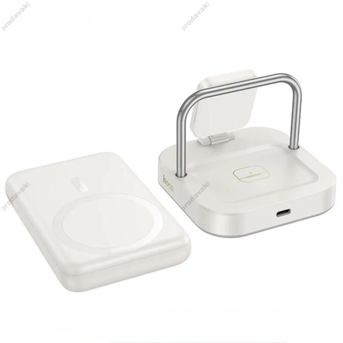 Бездротовий зарядний пристрій Hoco CQ16 Astute power bank charger+watch 10000mAh Milky White