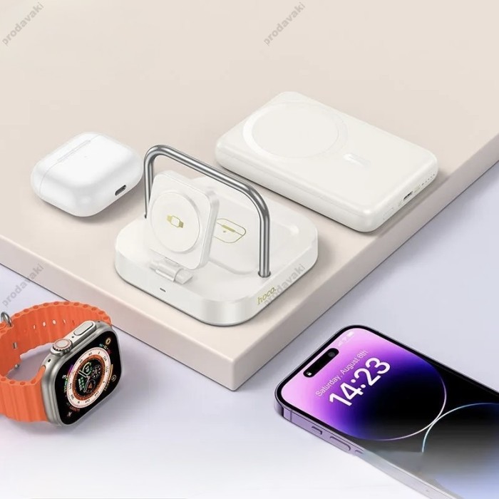 Бездротовий зарядний пристрій Hoco CQ16 Astute power bank charger+watch 10000mAh Milky White