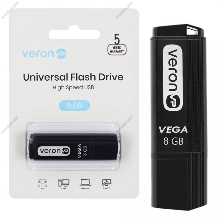 Флеш пам'ять накопичувач USB Veron 8GB Vega seies 121 2.0 USB Black