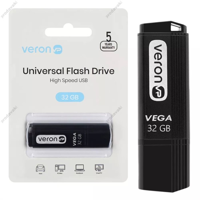 Флеш пам'ять накопичувач USB Veron 32GB Vega seies 121 2.0 USB Black