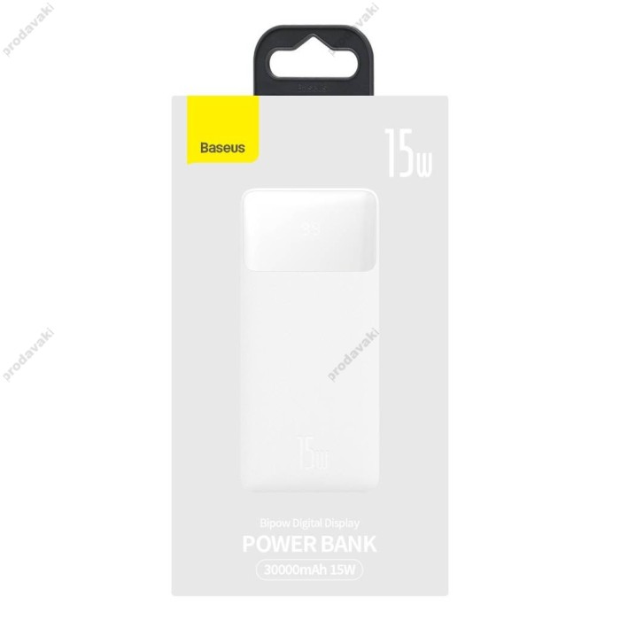 Повербанк портативний акумулятор Power Bank Baseus Bipow Digital Display 30000 mAh 15W White PPBD050202